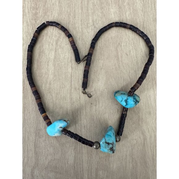 Handcrafted Blue Howlite & Tiger Eye Beaded Necklace With Hook Clasp 16" - Picture 3 of 7